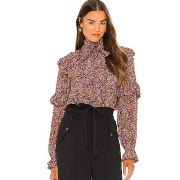 Ulla Johnson Floral Paisley Margeurite RuffleTop in Goldenrod 4 NWT